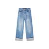 Peacebird Women's Straight-Leg Cuffed Denim Jeans