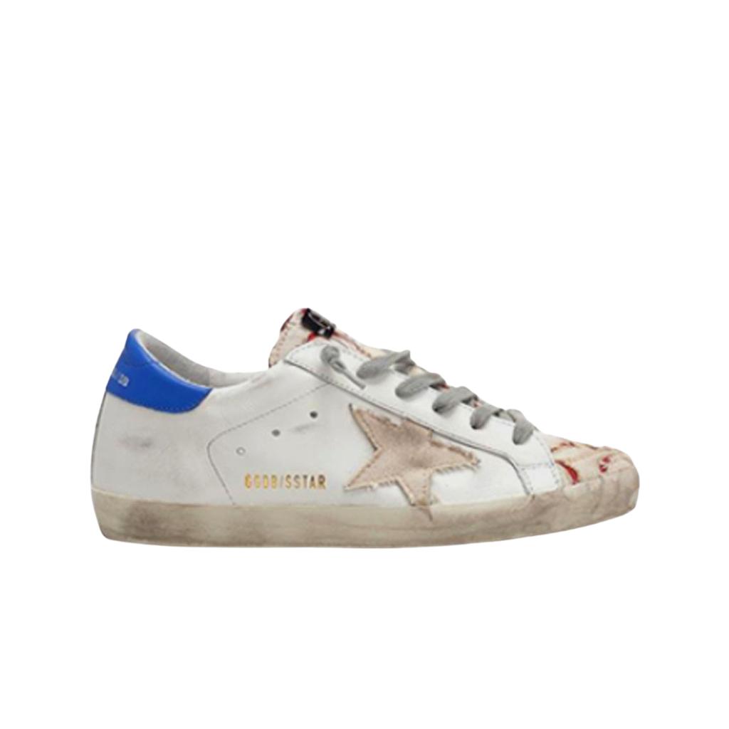 (w) Golden Goose Superstar White Red Blue Heel Tab Sneakers