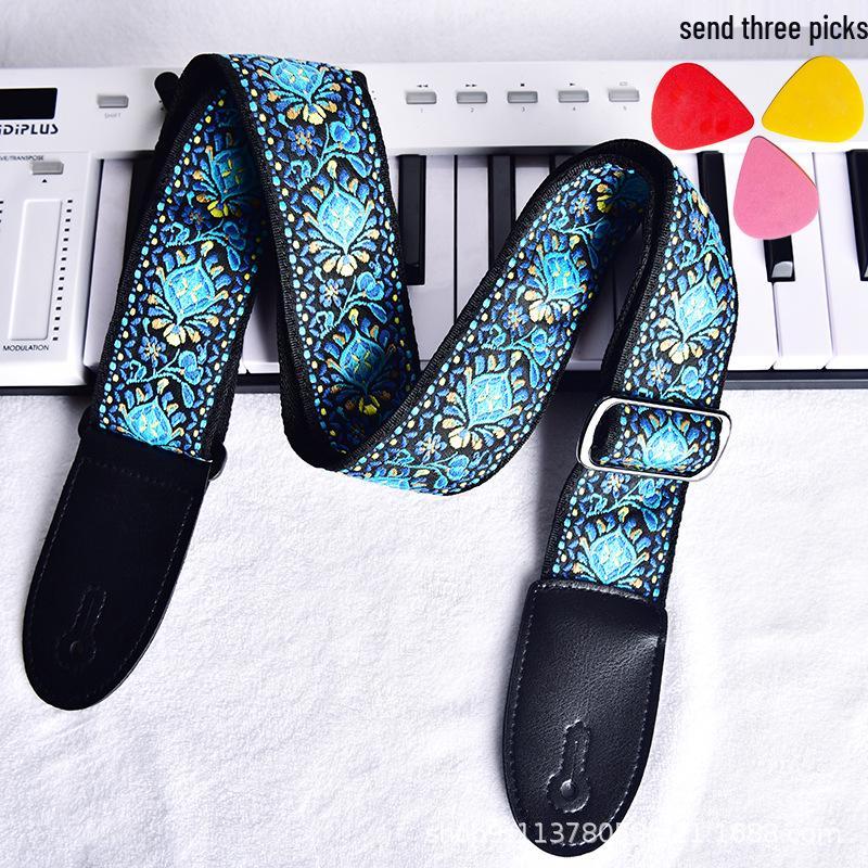 Premium Embroidered Guitar Strap - Thick, Long, and Adjustable for Acoustic and Electric Guitars