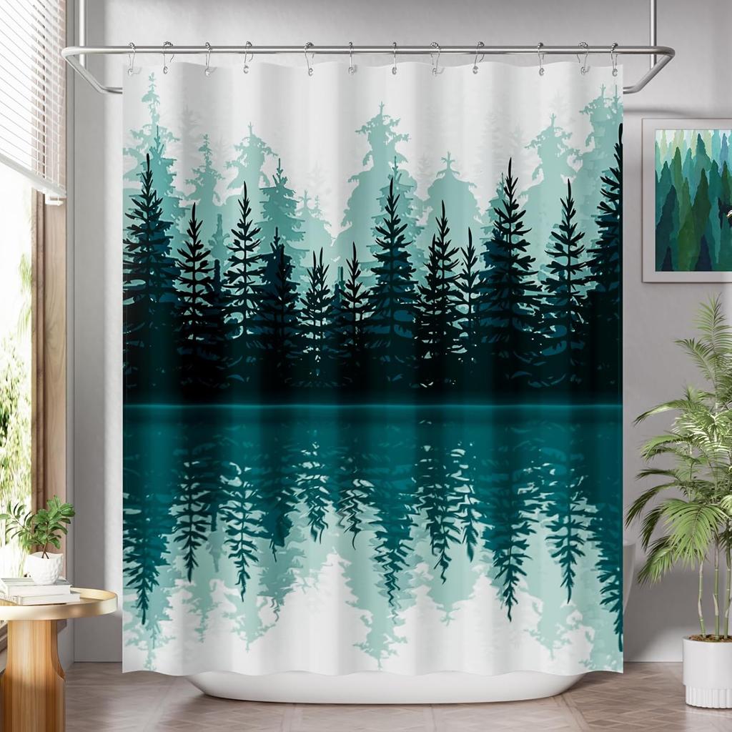 Shower Curtain Blue,Washable Cloth Ombre urtain Hooks, Rustic Waterproof Dark Sea Blue Farmhouse Shower Curtains for Bathroom