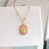 QMHJE Virgin Mary Pendant Charm Necklace Women Cross Scared Heart Jesus Choker Seed Beads Stainless Steel Chain Gold Color Mom