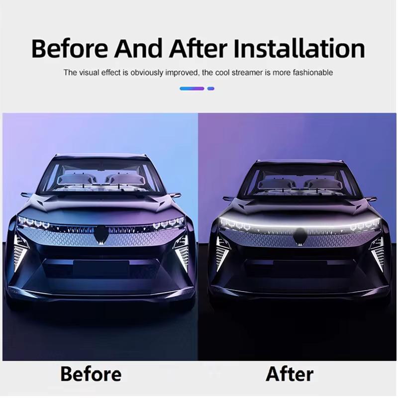 New LED Car Hood Decorative Light Strip Start Scan Dynamic Ambient Light Car Daytime Running Light DRL With Turn Signal Lamp 12V