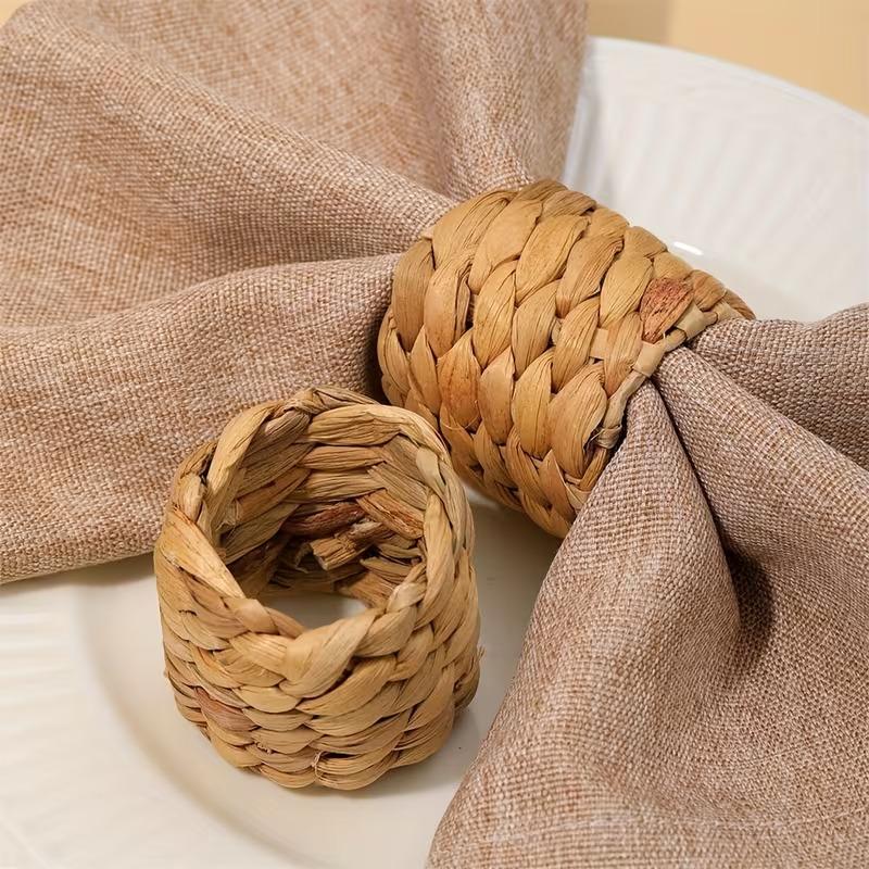 1-48PCSHandmade Water HyacinthNapkin Rings Natural Woven Holder FarmhouseTable Decor for Thanksgiving Wedding Dining Accessories