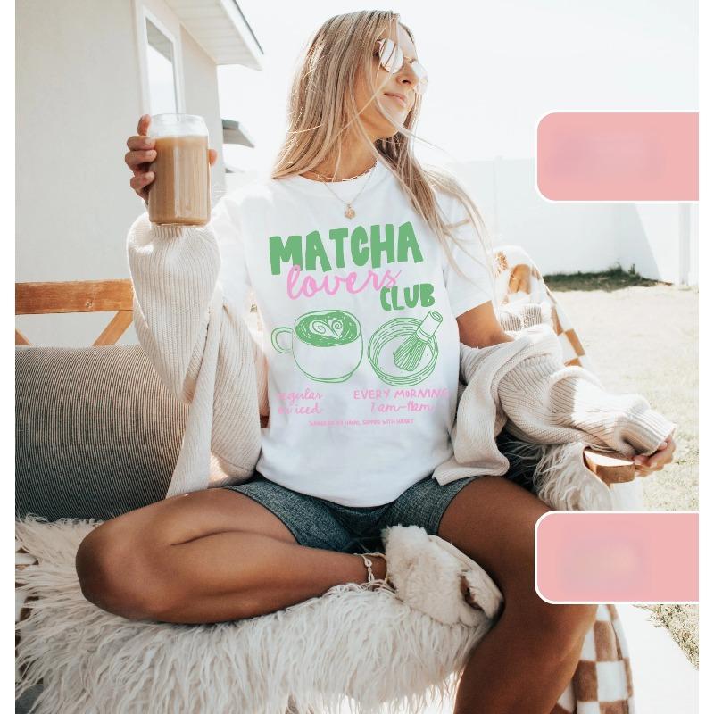 

Womens Matcha Lovers Club T Shirt Unisex Cotton Streetwear Oversized Loose Casual Short Sleeve Graphic T Shirts S