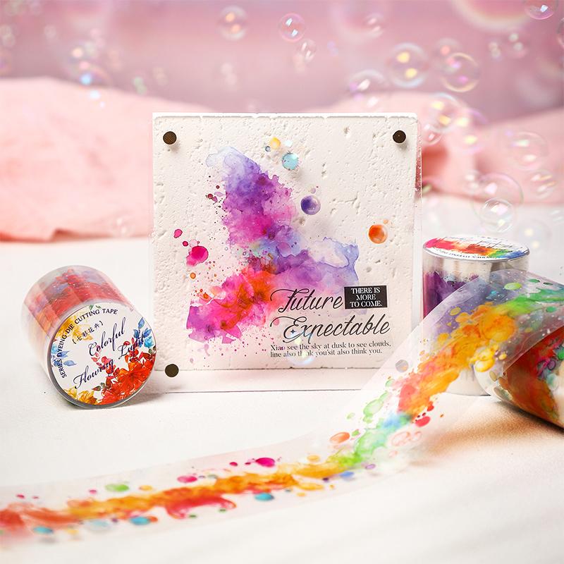 1Roll Rainbow Gradient Die-Cut PET Tape for Scrapbooking DIY Journal Collage Art Phone Case Notebook Decoration Gift Craft