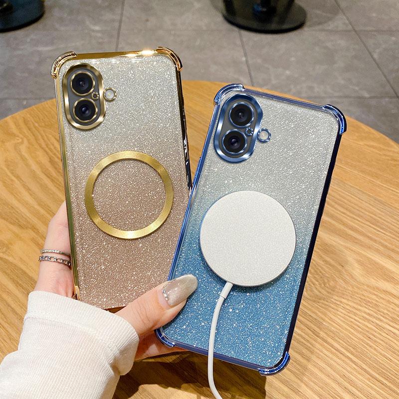 Shockproof Magnetic Ring Phone Case For iPhone 16 15 14 Plus 13 12 11 Pro MAX XS MAX XR X 7 8 16 Plus SE 2020 2022 Glitter Cover