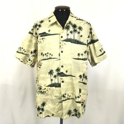 90s Vintage Tag Hawaii Made RJC Short Sleeve Aloha Shirt Men L Beige Palm Tree Print USA(USED)