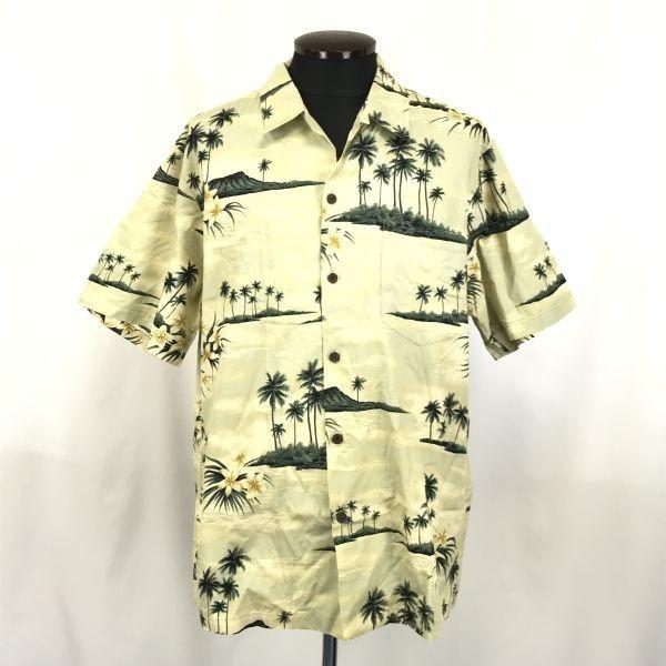 

90s Vintage Tag Hawaii Made RJC Short Sleeve Aloha Shirt Men L Beige Palm Tree Print USA(USED)