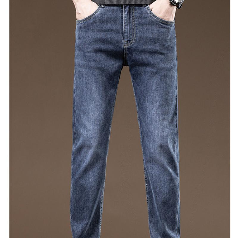 Slim Fit Straight Leg Jeans Men's Summer Thin Denim Casual Long Trousers Trendy Youth Fashion Versatile Classic Blue Pants