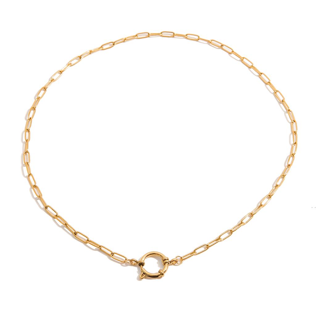 Yori Basic Paperclip Chain Round Sailor Clasp Necklace Waterproof 18K Gold Plated Stainless Steel DIY Jewelry Bijoux Femme