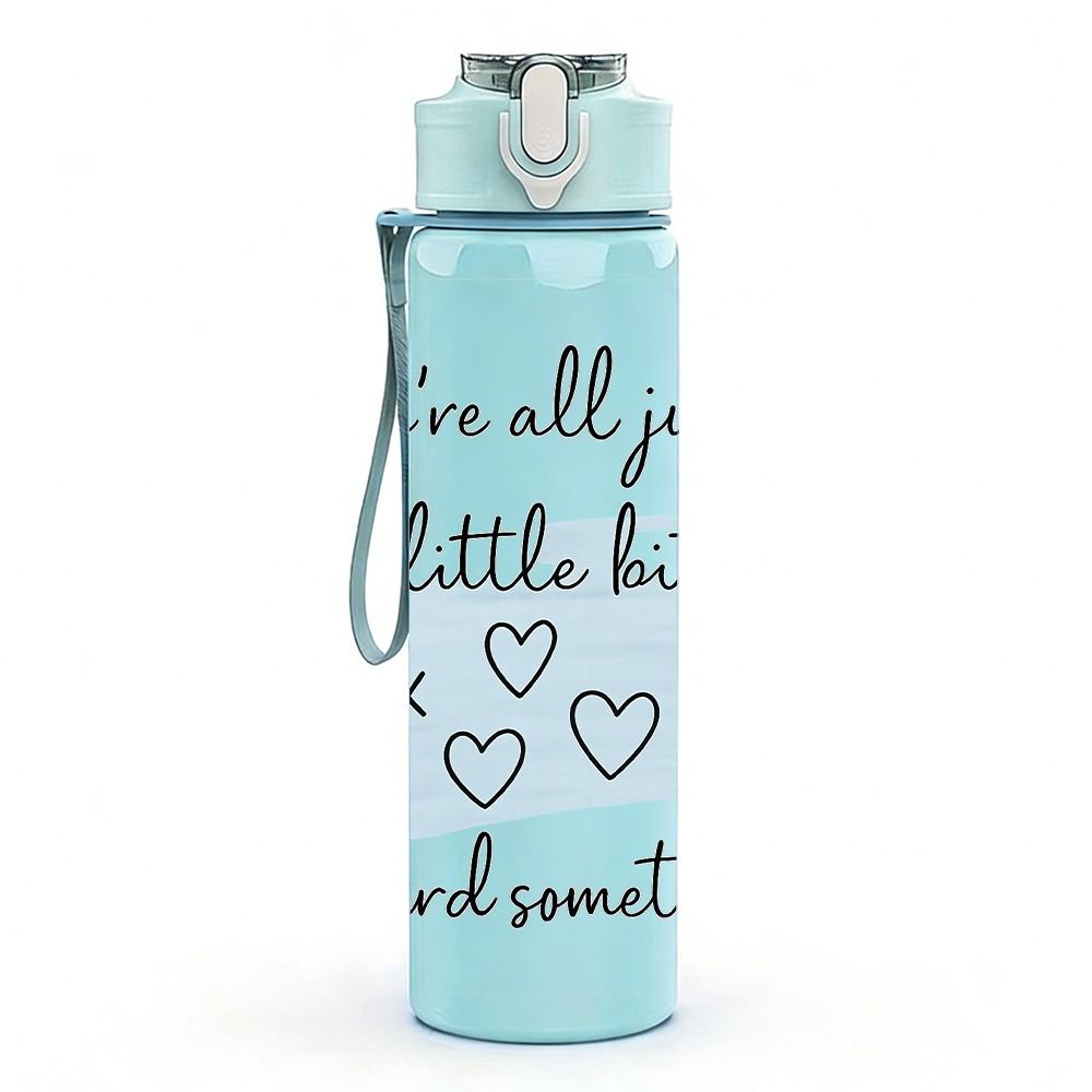 1PC Wind Heart Quote 750ml Color Plastic Sports Water Bottle Leakproof Flip Straw Lid Suitable for Sports Office Home Use