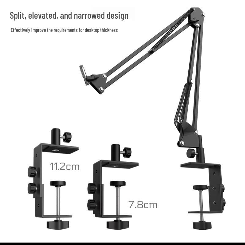 Lazy Person Phone Live Stream Stand with Mic Clip and Stable Boom Base