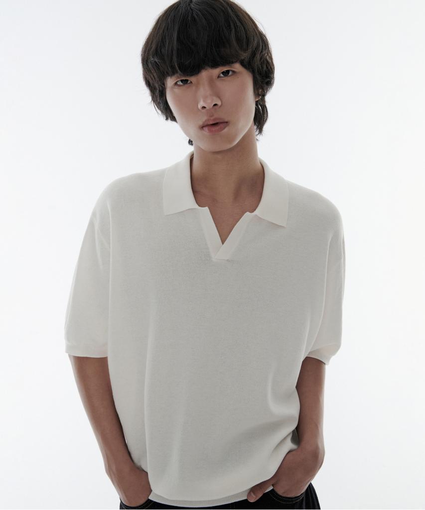 Musinsa Standard Cool Touch Slit Neck Knitted Polo Shirt [Ivory]