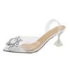 2023 Spring/Summer Sunflower Heeled Sandals: Pointed Toe, Strappy, Transparent Crystal, Thick Wine Glass Heel