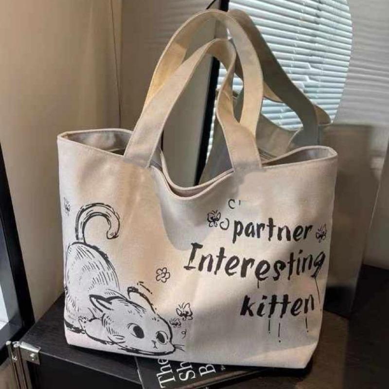 Canvas-Tragetasche für Damen mit Cartoon-Druck und großer Kapazität
