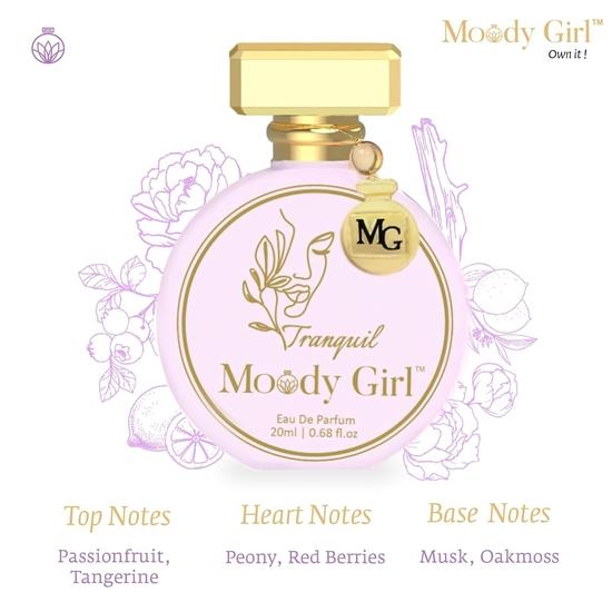 Moody Girl Tranquil Perfume with Key Charm I Mood Enhancing Perfume for Women with Passion Fruit, Tangerine & Musky Notes, Eau De Parfum, 20ml