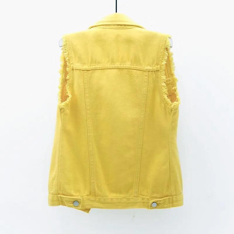 Denim Vest Women's Sleeveless Jacket Short All-match Slim Slimming Raw EdgeRipped Tops Spring Summer Autumn