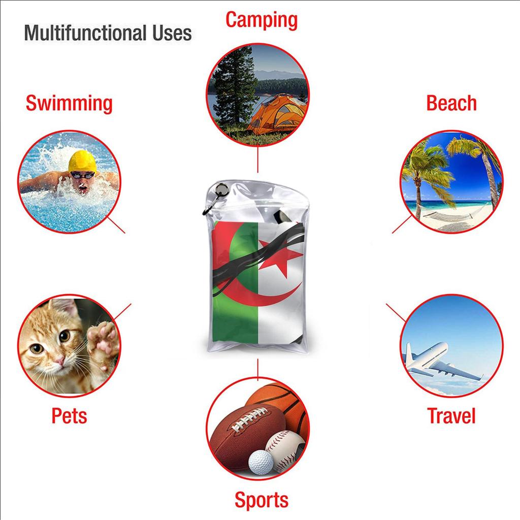 Algerian Pure Blood Flag Black Beach Towel Soft Microfiber Quick Dry Absorbent Quick Towels For Yoga
