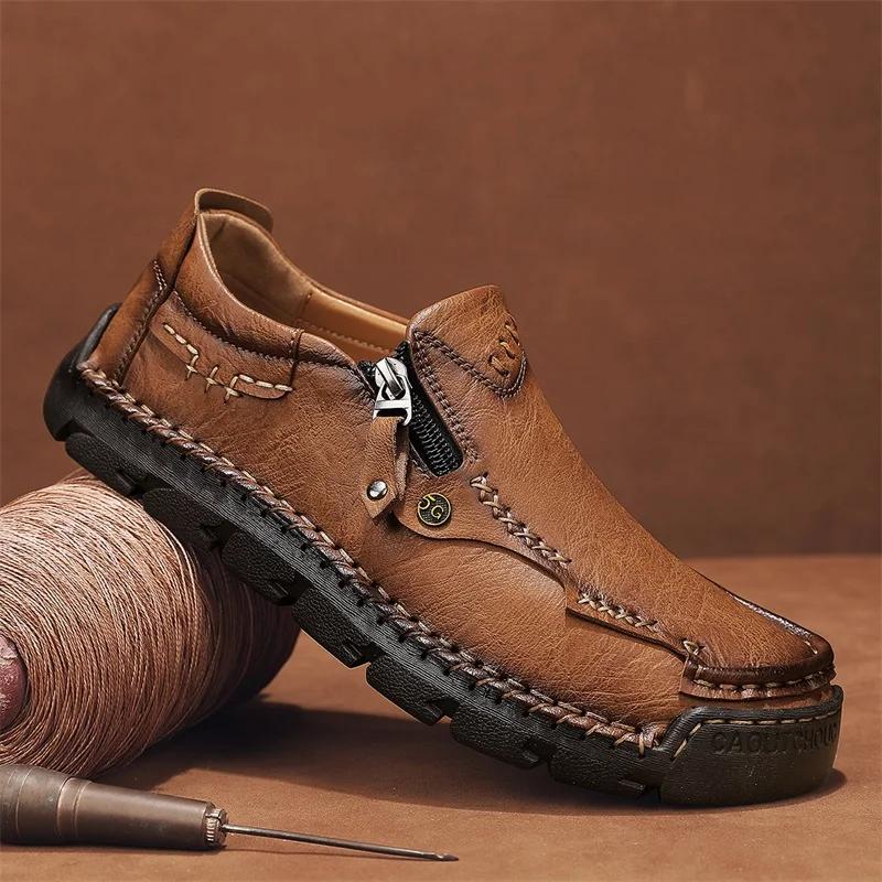 High Quality Men Casual Leather Shoes Flat Designer Loafers Trend Brand Business Shoes Antiskid Slip On Comfortable Outdoor Shoe
