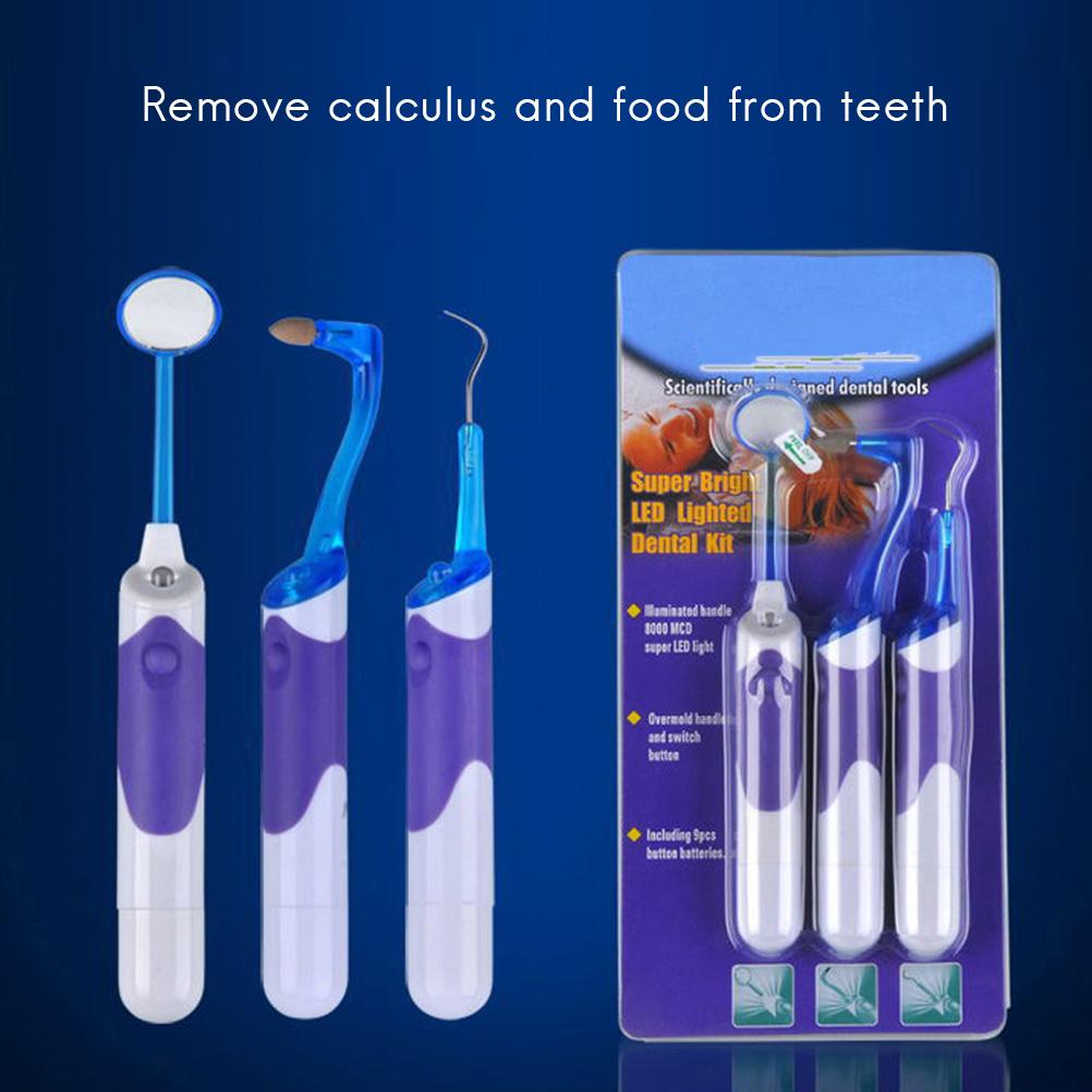 3Pcs Teeth Cleaning Kit LED Light Oral Mirror Hook Tooth Grinding  Oral Care Kit