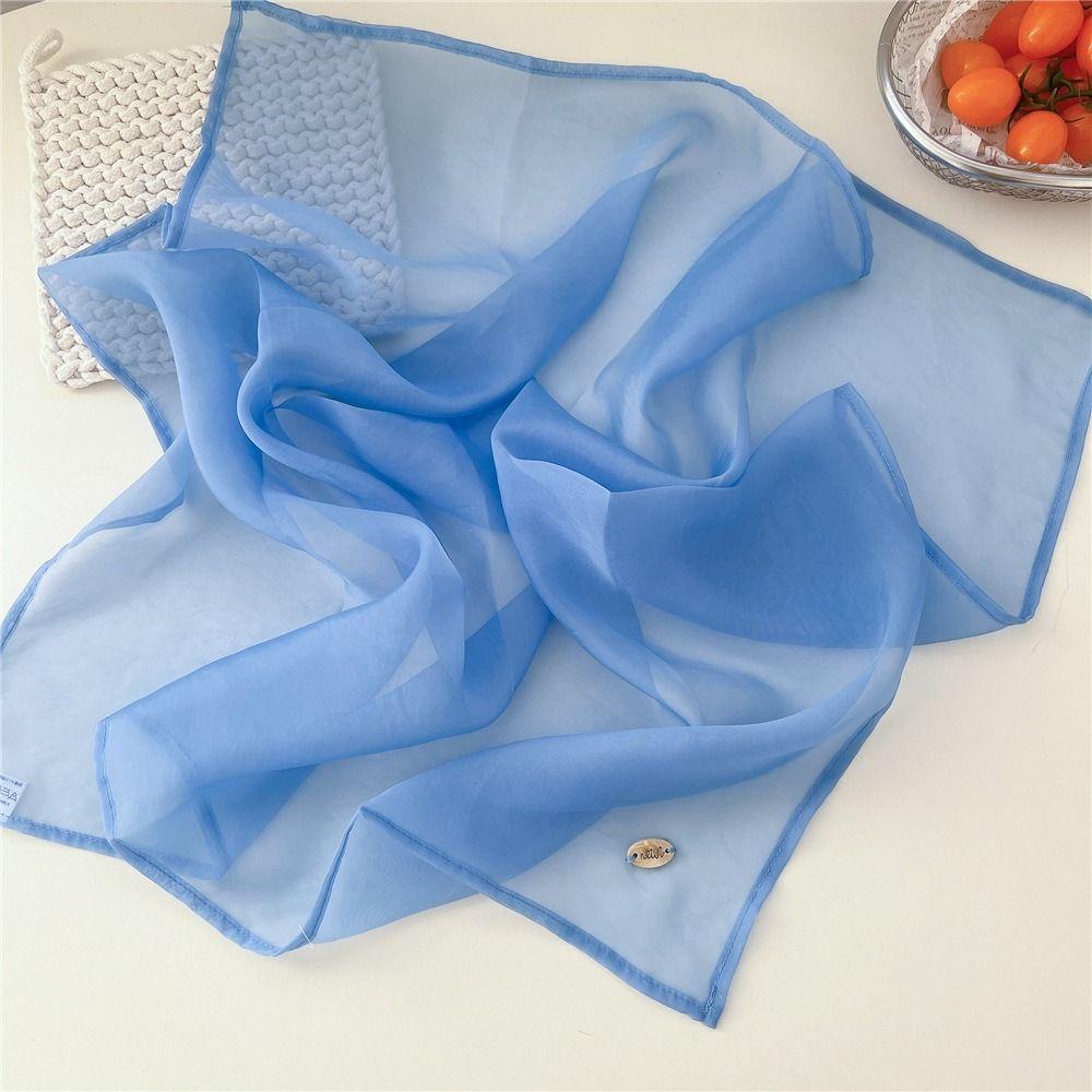 Thin Cotton Linen Scarves Transparent Pure Color Silk Scarf Elegant Small Square Scarf  Female