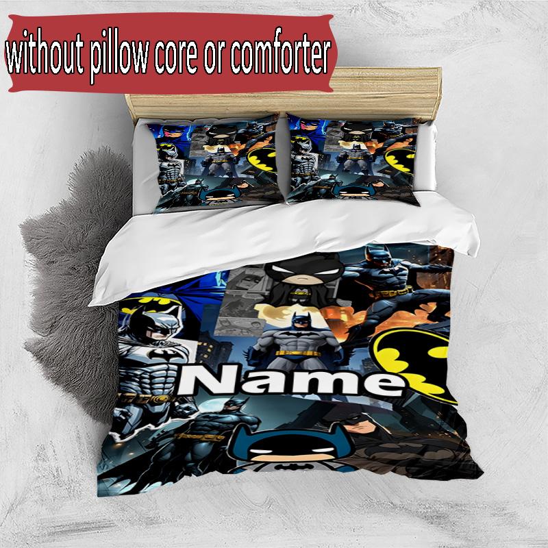 3pcs Duvet Cover Set (1*Duvet Cover + 2*Pillowcase, Without Core), Custom Name Batman Pattern Bedding Set, Home Bedroom Decor Gift