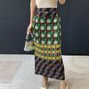 Women's 2026 Summer Colorful Printed Plaid Midi Skirt with Slit and Elastic Waist