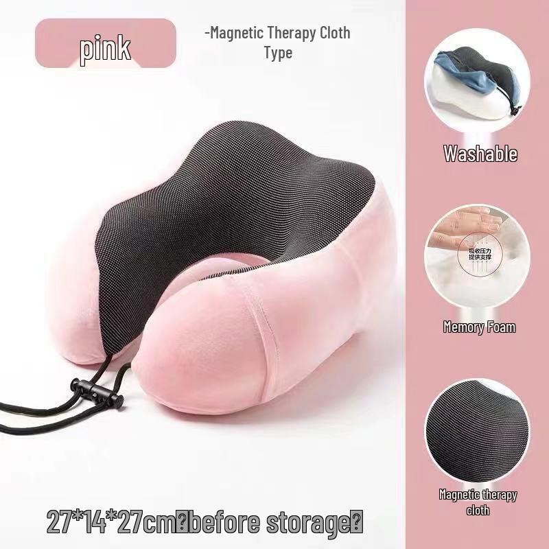 

U-образная подушка для шеи из пены с памятью для путешествий и сна - Портативная подушка с медленным восстановлением. 27*14*27 розовый