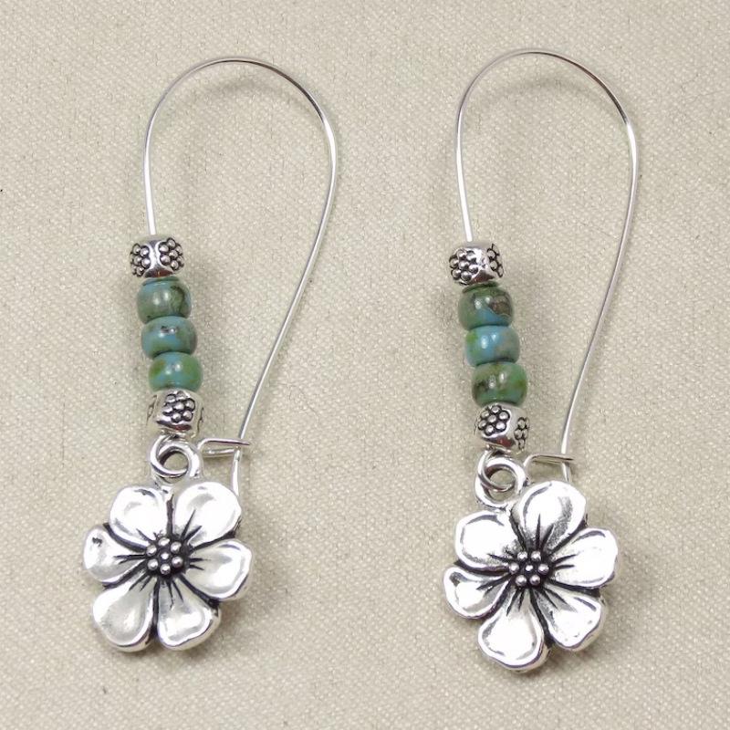 Ladies Fashion Retro Flower Earrings 1 pair античный серебряного