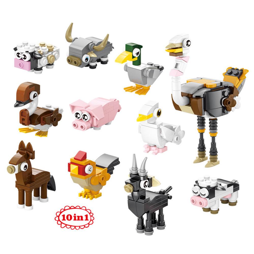 Animals World Insect Fish Bird Dog Elephant Panda Giraffe Honeybee 10 In 1 Building Blocks Kit Bricks Model Kids Toy Children