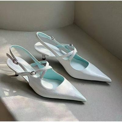 Modne Wiosenne Nowa Marka Damskie Sandały Modne Szpiczasty Nosek Pasek na Kostkę Eleganckie Damskie Slingbacki Cienkie Niskie Obcasy Czółenka