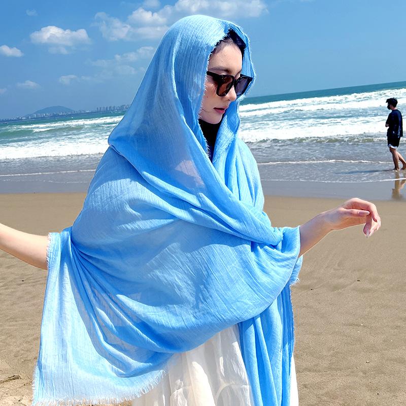 Summer Travel Sunscreen Scarf Imitation Cotton and Linen Shawl Women's High-end Sense Seaside Desert Silk Scarf Yarn Headscarf