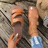 Women's Buckle Flat Slipper Peep Toe Retro Style Beach Sandal