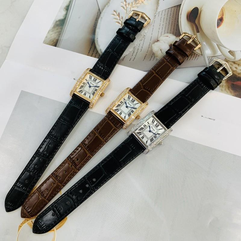 Women'S Watch Women'S Rectangular Simple Retro Style Diamond-Encrusted Leather High-Value Women'S Watch