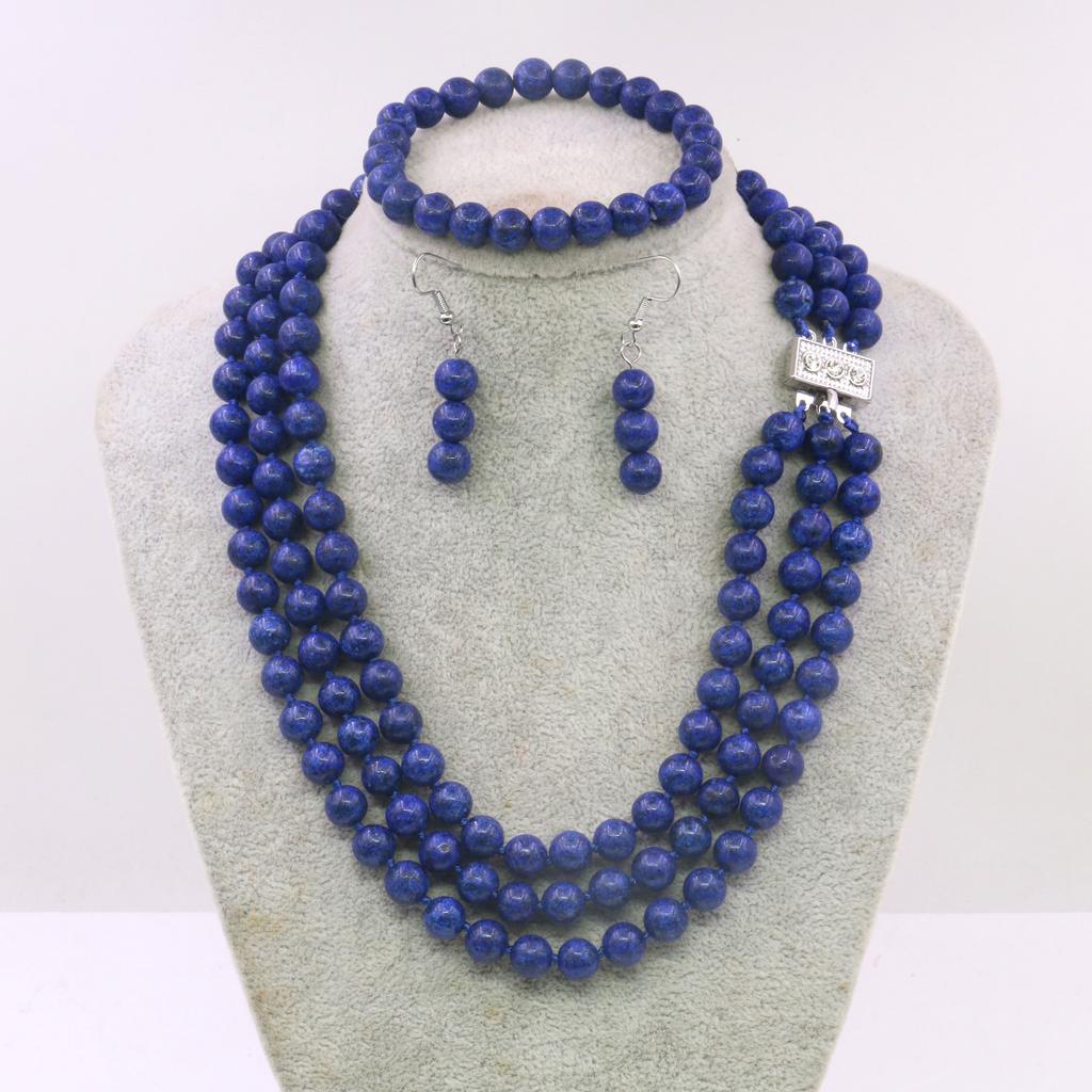 3 Reihen 8mm Lapislazuli Halskette Armband Ohrring Sets DIY Schmucksets Modeschmuck Herstellung Design Geschenke für Mädchen Frauen xu65