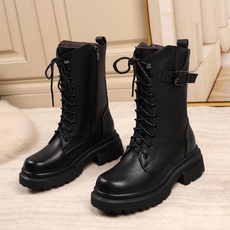 Fashion AIYUQI Women Boots Large Size Genuine Leather Thick Wool Warm Winter Biker Boots Women British Style Women Snow Boots
