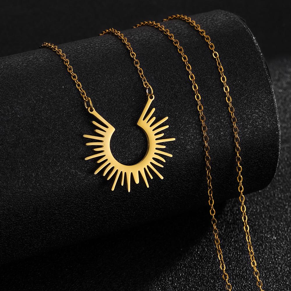 Hengshi Sunflower & Moon Totem Stainless Steel Pendant Necklace