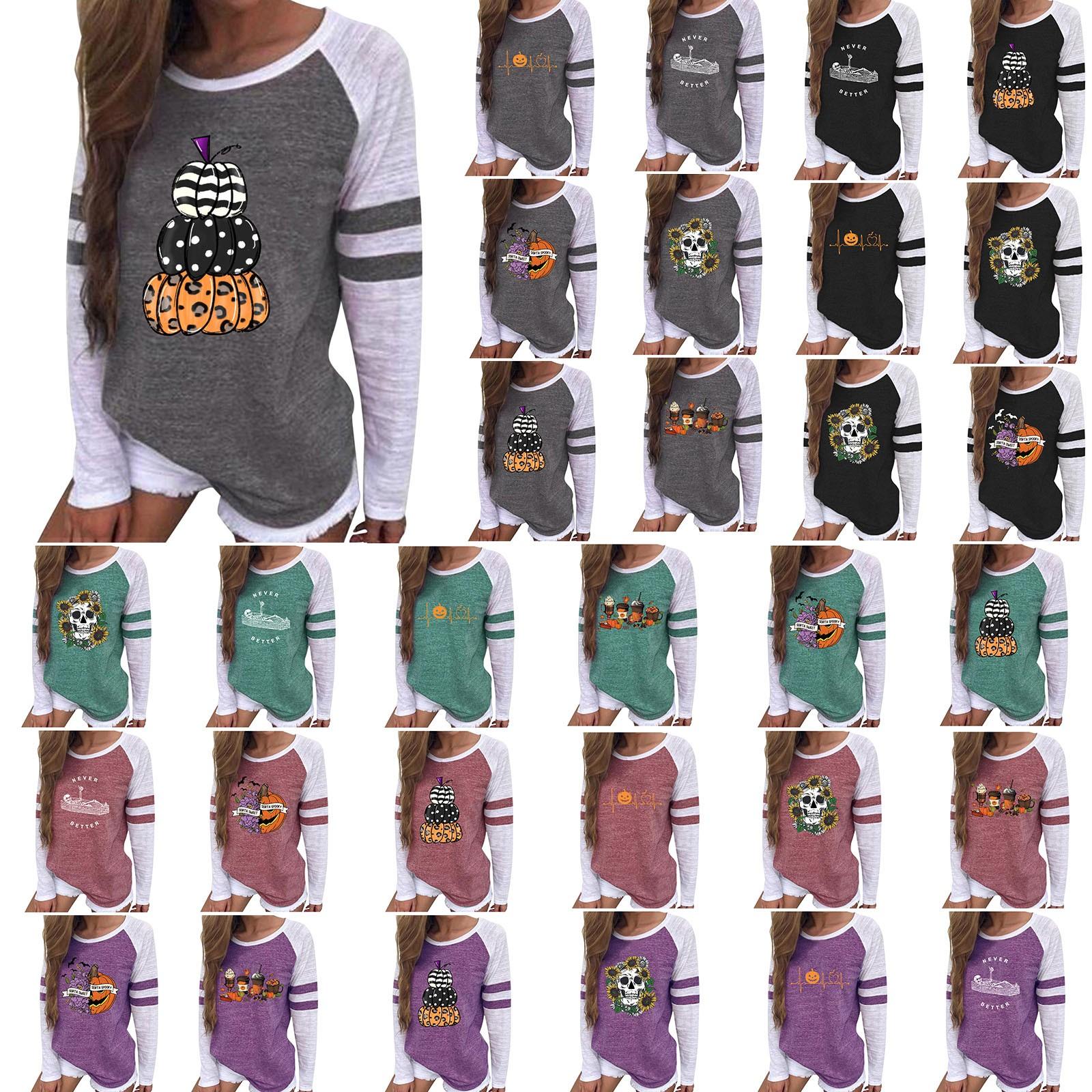 

Женская мода Повседневная свободная рубашка с длинными рукавами и круглым вырезом с принтом