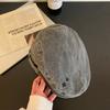 Pink Retro Denim Forward Hat Women'S American Casual Versatile Big Head Circumference Showing Face Small Beret British Style Hat