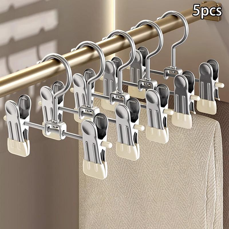 5-Pack Seamless Stainless Steel Trouser Rack Adjustable Stainless Steel Shoe Rack Trouser Rack Boots Hanger Portable