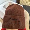 Hat Versatile 2025 Autumn and Winter Korean Version Wool Hat New Cute Kitten Hand Embroidered Warm Ear Protection When Knitting