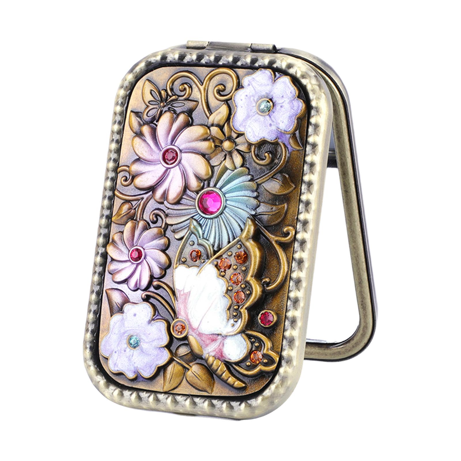 

1 шт. винтажное элегантное металлическое каркасное складное портативное двухстороннее зеркало для макияжа косметические дорожные косметические аксессуары One Size