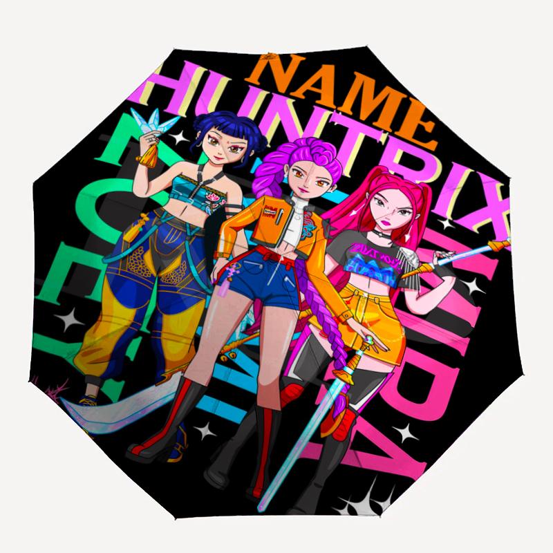 Ombrello Automatico Personalizzabile con Nome, Tema Cacciatori di Demoni KPop, Leggero e Portatile, 8 Stecche, Perfetto per Viaggi all'Aperto, Compleanni, Natale, Regali.