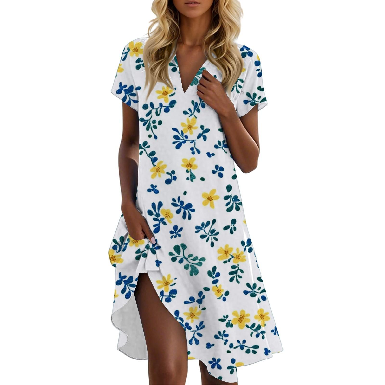 

Women s Casual Fashion Stand Collar Floral Print Short Sleeve Dress L