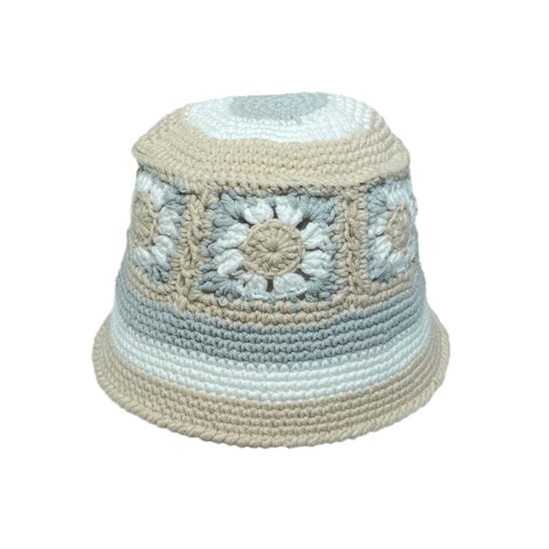 Sweet Girl Crochet Bucket Hat Cute Ladies Fisherman Cap with Flower Pattern Woman Teenagers Casual Summer Sunproof Hat