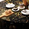 Oudain 3 Pack 50th/70th/80th Round Birthday Tablecloth Black and Gold Happy Birthday Party Decorations 84 inch Disposable Plastic Table Cover