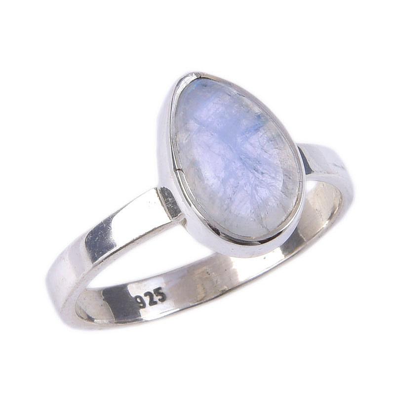 Naturlig Regnbågsmånsten Ädelsten Handgjord 925 Sterling Silver Ring Storlek 6 q9A49