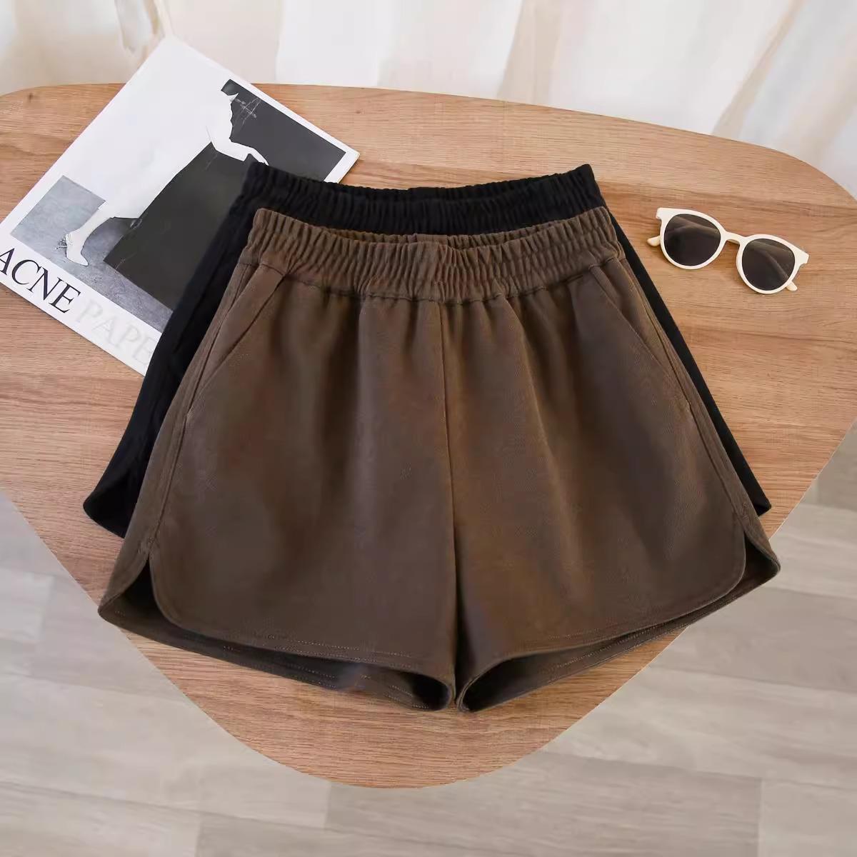 

Women s High Waist Woolen Shorts: Elastic Waist, Black, Wide Leg, Slimming and Casual. Large