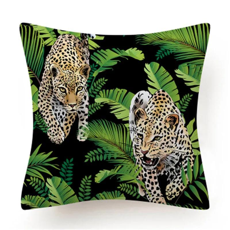 Polyester Tiger Leopardenmuster Kissenbezug Polsterung Sofakissen Palmblatt Tropischer Dschungel Heimdeko Bezug