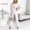 2 Pcs/Set Women Top Pants Set Round Neck Long Sleeves Sweatshirt Elastic Waist Wide Leg Sweatpants Sport Outfit Autumn Casual Tracksuit